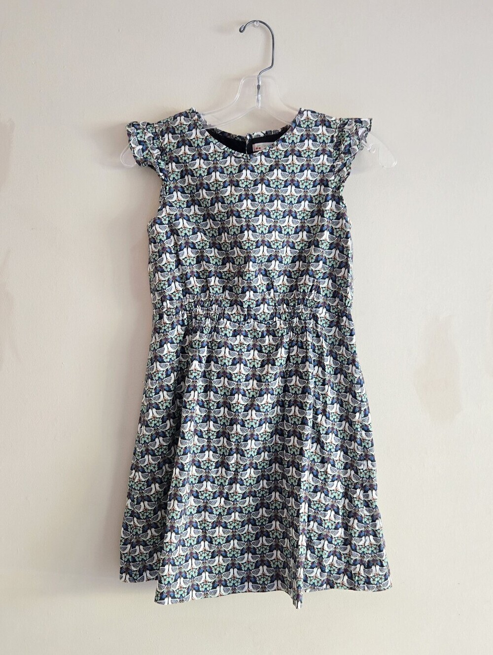 Bonpoint Girls' Cap Sleeve Bird Print Cotton Fit And Flare Dress Girls Size 12